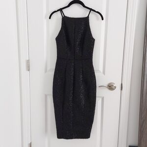 Sleeveless Black Dress Fitted Waist Pencil Skirt Sparkle Texture Prom Cocktail
